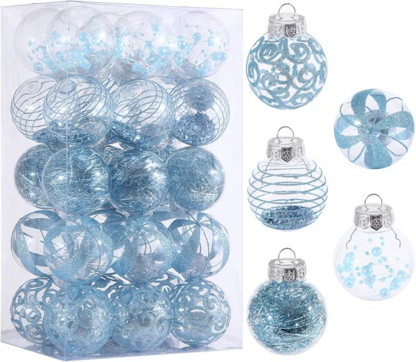 60MM/2.36 30pcs Clear Christmas Ornaments Blue Shatterproof Decorative Baubles 1