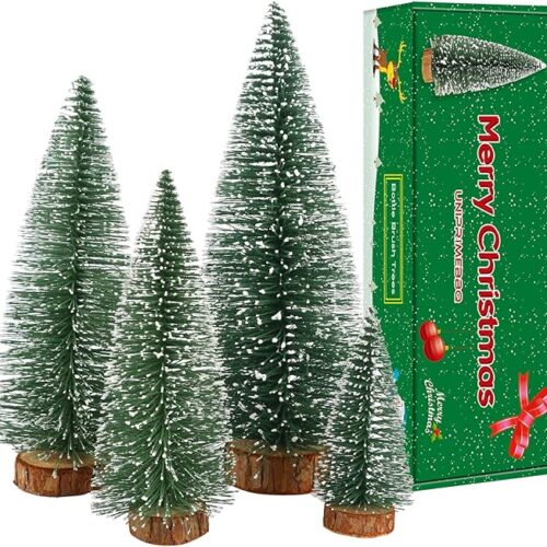 1 Mini Christmas Tree, Small Pine Tree with Wooden Bases for Xmas Holiday P