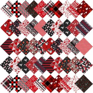 50 Pcs 5 x 5 Inches Christmas Precut Fabric Squares Black Red