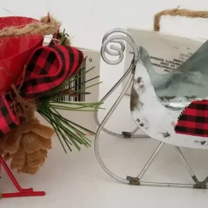 Christmas Ornaments Metal Sleighs w Pine Cones 1/Pk, XM10