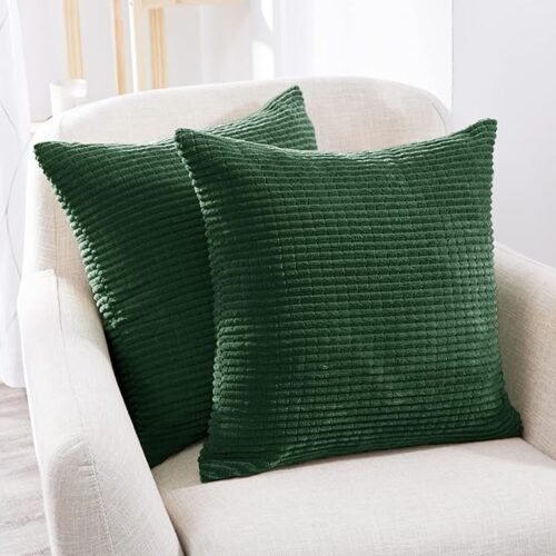 Corduroy Pillow Covers, Square Throw Pillow Cover Dark Green, 18x18 Inch