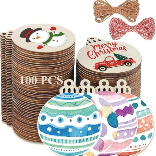 1 100PCS Christmas Wooden Ornaments Unfinished, DIY Christmas Crafts for Kids