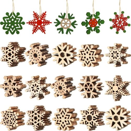 1 100 Pcs Christmas Unfinished Wooden Snowflake Ornaments