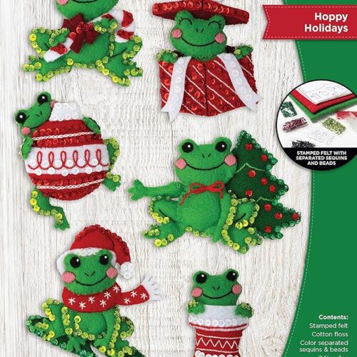 1 Felt Applique 6 Piece Ornament Making Kit, Hoppy Holidays