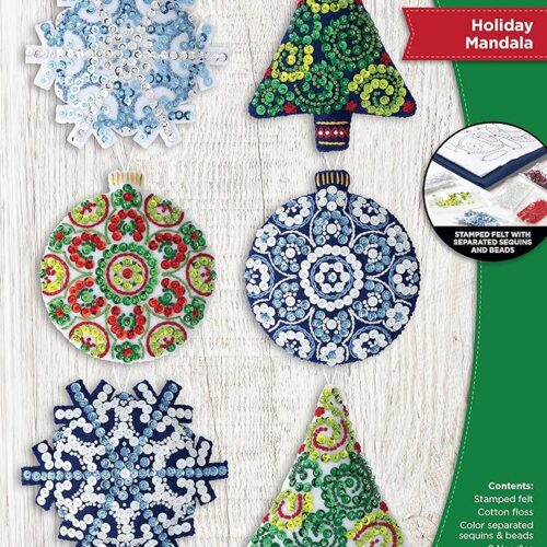 1 elt Applique 6 Piece Ornament Making Kit, Mandala Christmas