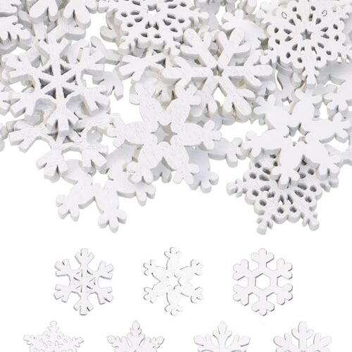 1 160PCS Snowflake Decorations Wood Slices Ornaments