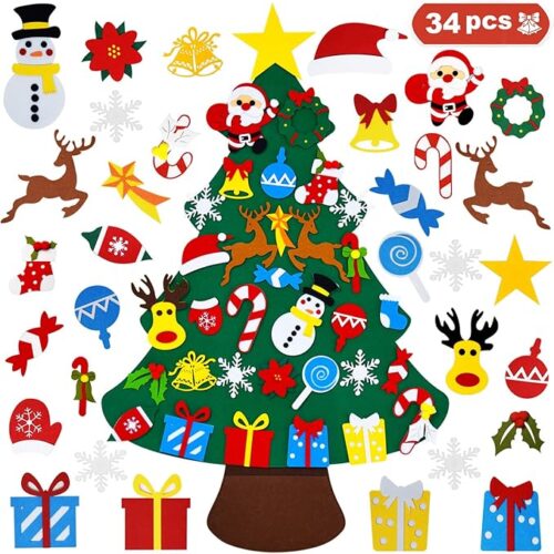 1 DIY Felt Christmas Tree for Toddlers with 34 pcs Detachable Ornaments