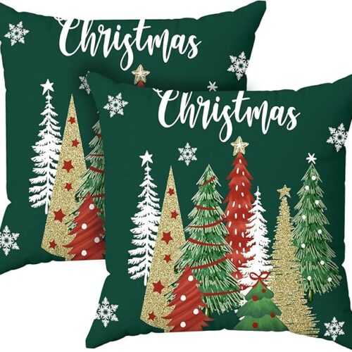 Christmas Pillow Covers 18x18 Set of 2 Christmas Tree Throw Pillow Cases