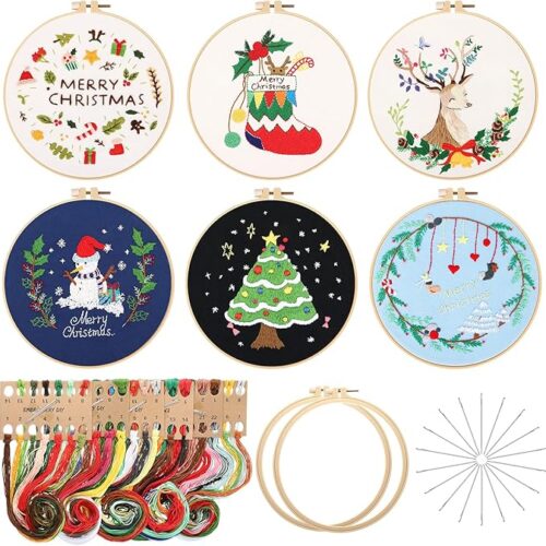 1 Embroidery Kit for Beginners, Christmas Art Craft Kit with 6 Patterns