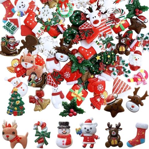 80 Pcs Christmas Resin Flatback Slime Charms