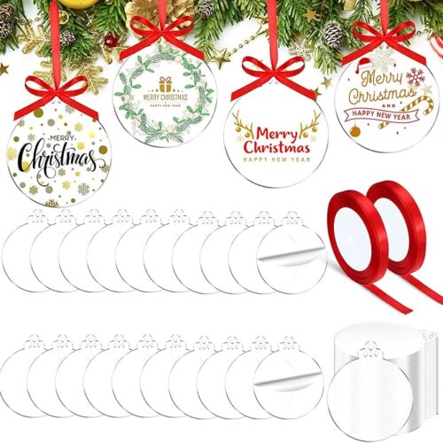 1 100 Pcs Christmas Clear Acrylic Ornament Blanks Bulk Round Acrylic Discs Ornament