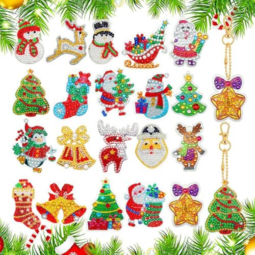 20 Pieces Christmas Diamond Painting Ornaments Double Sided Diamond Art