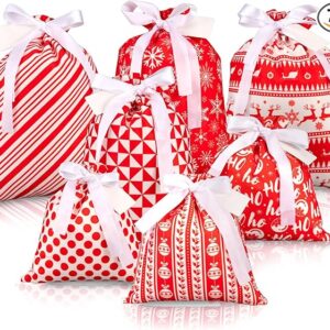 7pcs Christmas Fabric Gift Bags Drawstring Bag Cotton Storage Sack