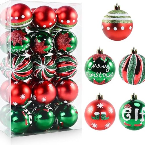 1 30PCS Christmas Ball Ornaments - 2.36 Inch Red Green White Christmas Balls