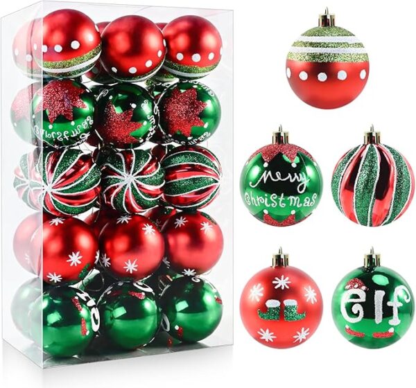 30PCS Christmas Ball Ornaments - 2.36 Inch Red Green White Christmas Balls 1