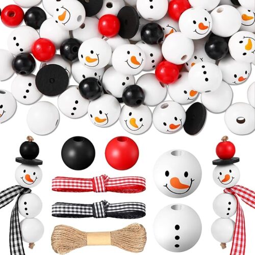 1 80 Piece Christmas Snowman Wooden Bead Winter Wooden Bead