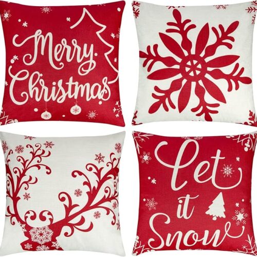 4Pcs Outdoor Christmas Pillows, Red Christmas Throw Pillows