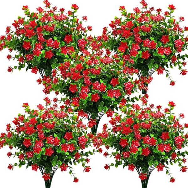10 Bundles Artificial Fake Flowers, Faux Outdoor Plastic Plants UV Resistant 1