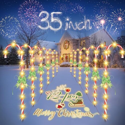 1 35" Christmas Candy Cane Lights,12pcs 8 Modes,Christmas Outdoor Christmas Decorations
