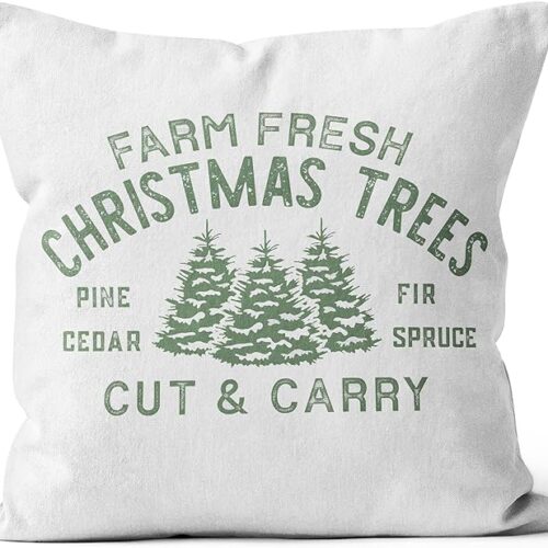 Green Christmas Pillow Covers 18x18，Farm Fresh Christmas Trees Pillow Covers