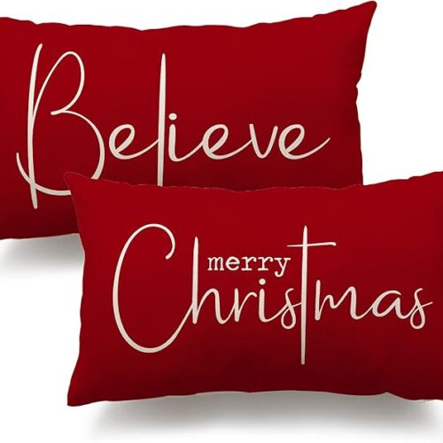 Christmas Throw Pillow Covers 12x20 Inch Set of 2