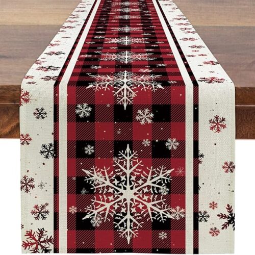 Red Christmas Snowflake Table Runner 13 x 72 Inch
