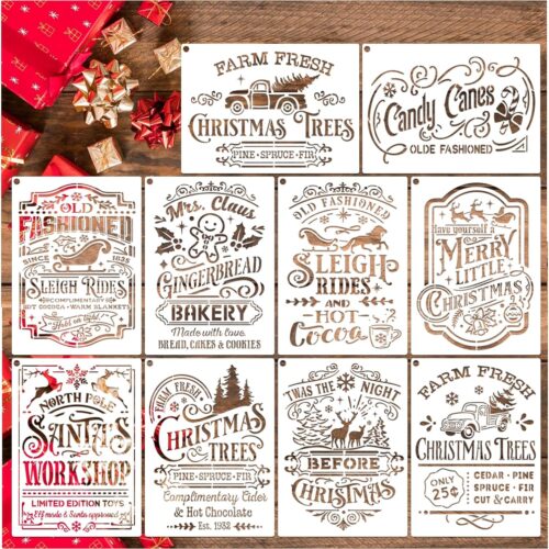 1 10 Pieces Christmas Stencils Reusable, 8 X 11 Inch