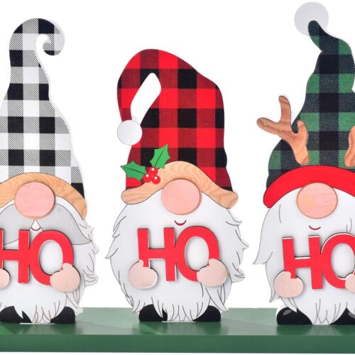 1 Rustic Wooden Merry Christmas Sign with Ho Ho Ho Gnomes