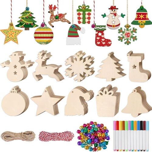 134 PCS DIY Christmas Ornaments for Christmas Trees Unfinished Wooden Christmas Ornaments Set