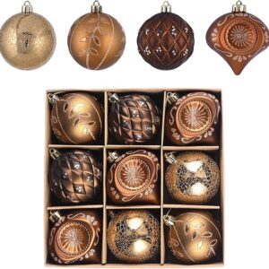 9ct Bronze Copper Brown and Gold Shatterproof Fall Christmas Tree Decorations Set