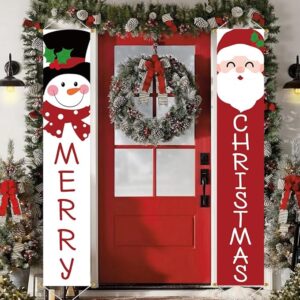 Christmas 2pc Outdoor Yard Banner, Red White Santa Snowman