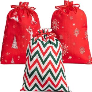 3 Pack 20x16 inches Christmas Big Cotton Gift Bags With Drawstrings