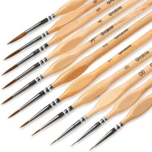 Paint Brush Set, Miniature Detail, 11 Pcs for Oil, Acrylic, Watercolor and Gouache