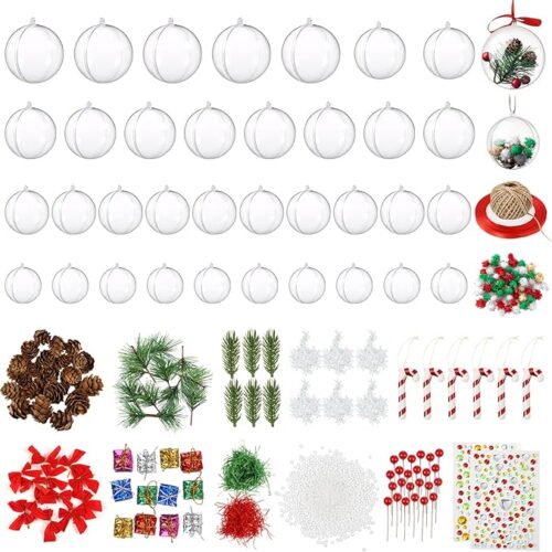 Clear Ornament Ball Craft Set, 35 Pack Fillable Plastic Balls Christmas Ornaments