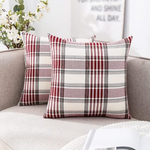 Red Christmas Tartan Plaid Pillow Covers 18x18 Set of 2