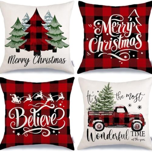 Merry Christmas Throw Pillow Covers 18x18 Inch Set of 4