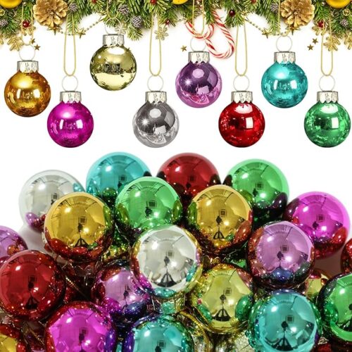 32 Pieces 1 Inch Mini Glass Christmas Ornaments Balls Shiny Christmas Balls