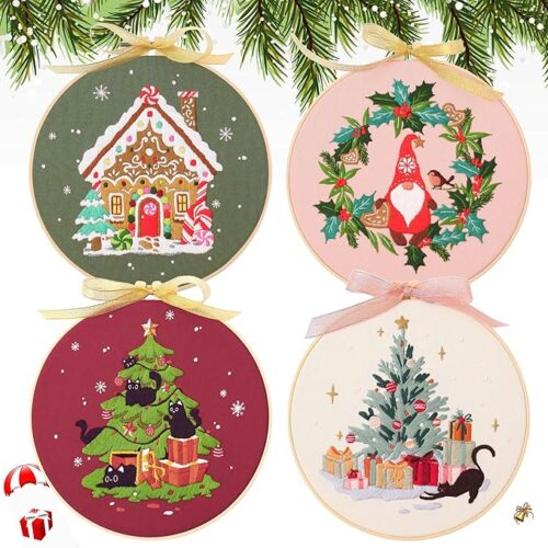 Christmas Embroidery Kit, for Adults, 4 Sets