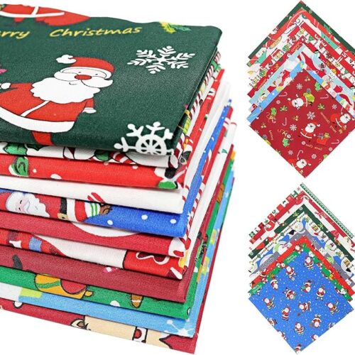 20 Pcs Different Pattern Christmas Quilting Fabric, Fabric Squares with Snowman and Santa
