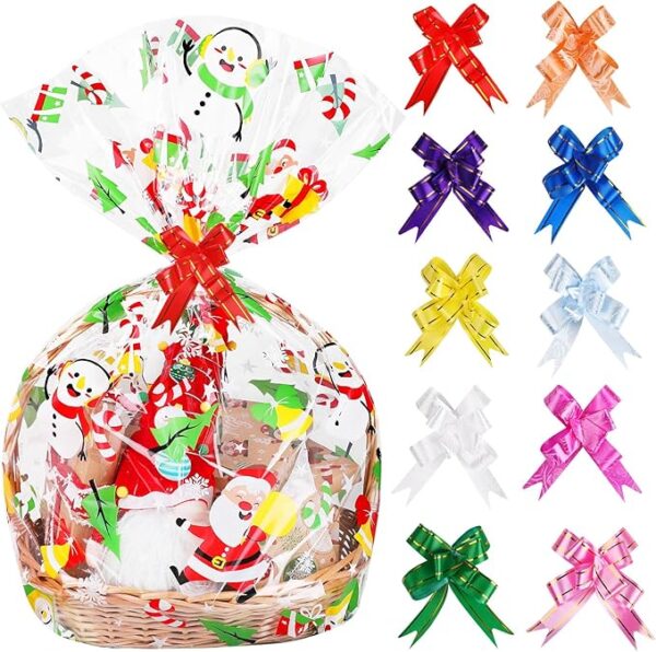10 PCS Christmas Cellophane Wrap Bags, 24” X 35” Inch X-Large Christmas Gift Basket Bags 1
