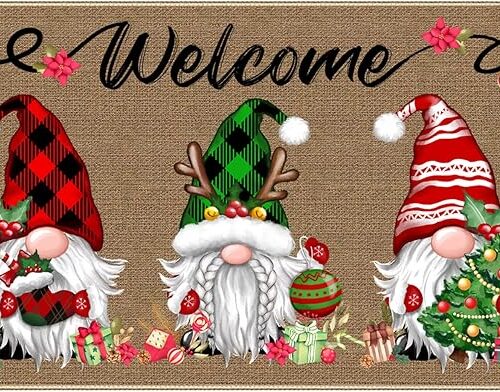 Christmas Gnome Tomte Door Mat, Non Slip Rubber Backing Doormat