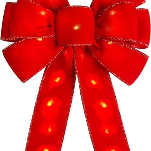 1 Red Christmas Bows with LED Lights Large Velvet Bow for Wreaths