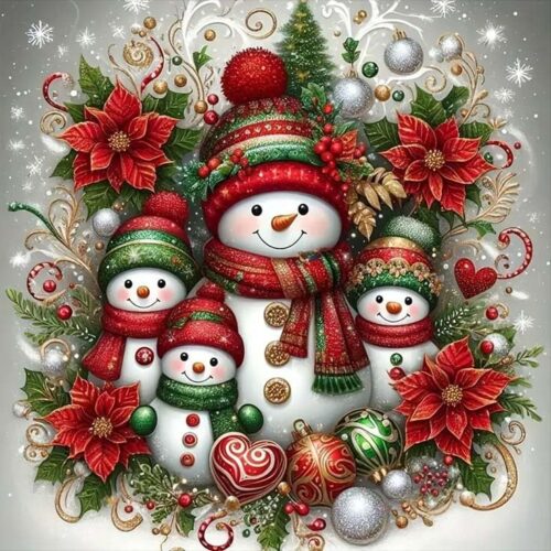 5D Christmas Snowman Family Diamond Art Kits  Wall Decor 12 x 12Inch