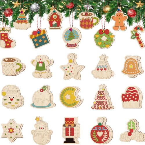 60 Pcs Wooden Christmas Ornaments, 30 Styles DIY