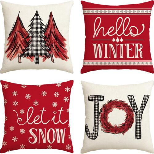 8 x 18 Inch Merry Christmas Trees Mottos Red Throw Pillow Covers