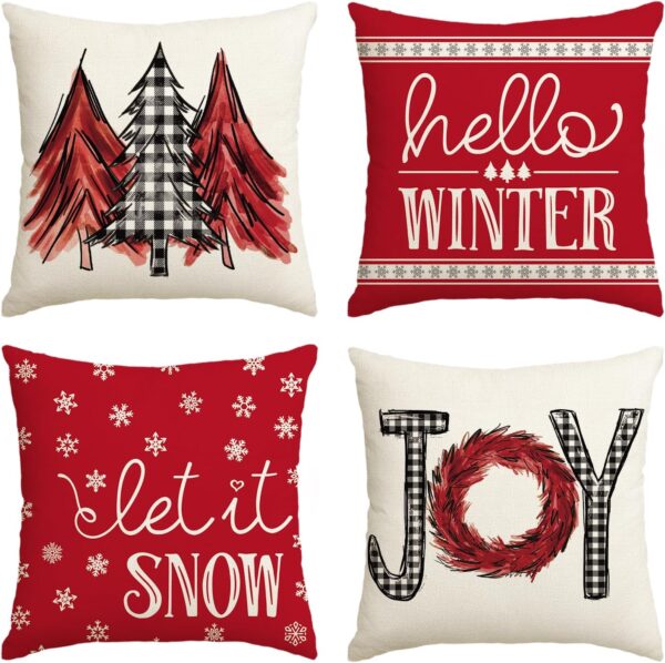 8 x 18 Inch Merry Christmas Trees Mottos Red Throw Pillow Covers 1