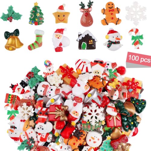 100 Pieces Assorted Christmas Craft Resin Ornaments