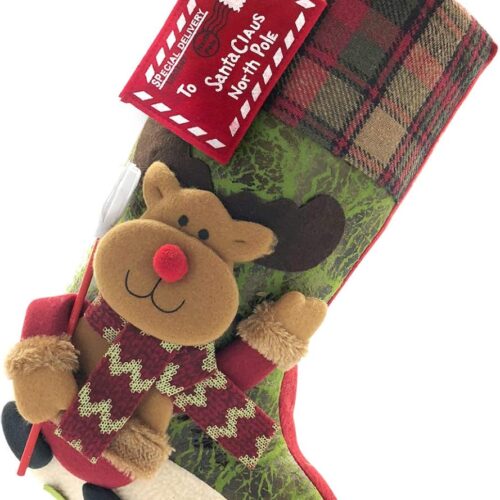 Felt Large Plush 3D Reindeer Snowman Design Hanging Stocking