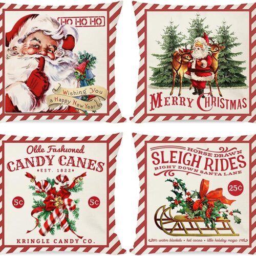 Vintage Christmas Pillow Covers 18x18 Set of 4