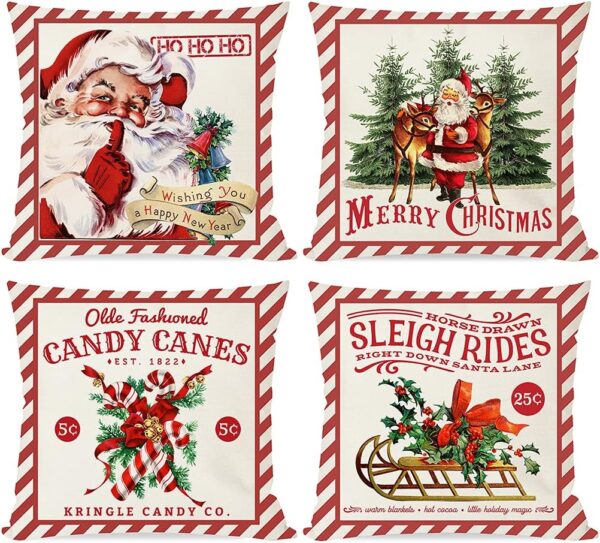 Vintage Christmas Pillow Covers 18x18 Set of 4 1
